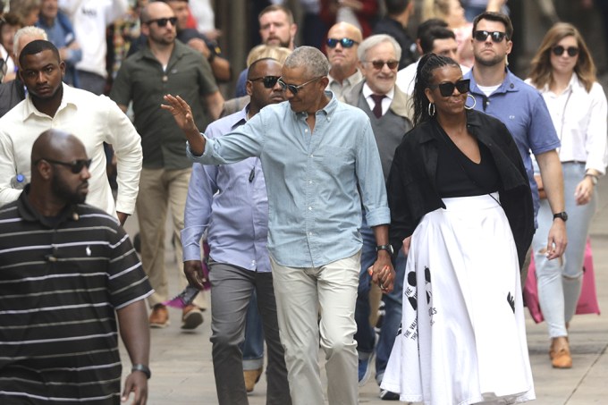 The Obamas and Spielbergs travel to Barcelona