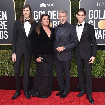Dylan Brosnan, Keely Shaye Smith, Pierce Brosnan, and Paris Brosnan attending the 77th Golden Globe Awards Arrivals at The Beverly Hilton, Los Angeles, CA, USA on January 5, 2020.
77th Golden Globe Awards - LA - Arrivals, Los Angeles, United States - 05 Jan 2020