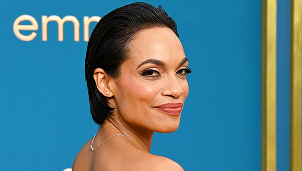 Rosario Dawson wears sheer, plunging corset dress at Emmy Awards