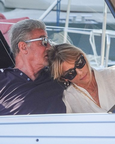 *EXCLUSIVE* PORTO CERVO, ITALY  - Love is in the air for the Hollywood star Sylvester Stallone and his wife Jennifer Flavin as they show their affection as they chill out on their boat after a day of shopping in town during their European trip in Porto Cervo, Italy.Pictured: Sylvester Stallone - Jennifer FlavinBACKGRID USA 15 JULY 2023 BYLINE MUST READ: FREZZA LA FATA - COBRA TEAM / BACKGRIDUSA: +1 310 798 9111 / usasales@backgrid.comUK: +44 208 344 2007 / uksales@backgrid.com*UK Clients - Pictures Containing ChildrenPlease Pixelate Face Prior To Publication*