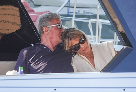 *EXCLUSIVE* PORTO CERVO, ITALY - Love is in the air for Hollywood star Sylvester Stallone and his wife Jennifer Flavin as they show their affection as they relax on their boat after a day of shopping in town on their European trip to Porto Cervo, Italy Pictured: Sylvester Stallone - Jennifer Flavin BACKGRID USA JULY 15, 2023 BYLINE MUST READ: FREZZA LA FATA - COBRA TEAM / BACKGRID USA: +1 310 798 9111 / usasales@backgrid.com UK: +44 208 344 2007 / uksales@backgrid.com *UK Customers - Images containing children, please rasterize face before posting*