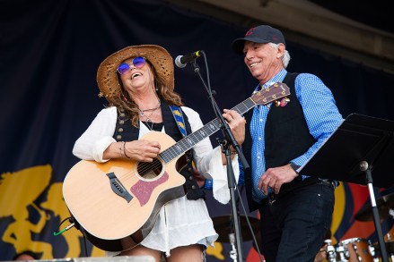 Susan Cowsill, left, and Paul Cowsill of The Cowsills perform at the New Orleans Jazz and Heritage Festival,, in New Orleans
2022 Jazz and Heritage Festival - Weekend 2 - Day 2, New Orleans, United States - 06 May 2022