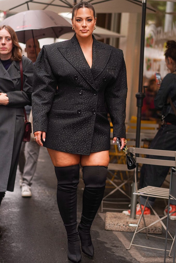 Model And Activist Ashley Graham In Just A Tuxedo Jacket At The Dolce & Gabbana Show In Milan