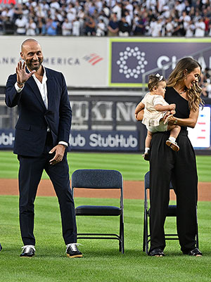 Derek Jeter's 3 Daughters Join Him At Yankee Stadium During Baseball Hall  of Fame Induction Ceremony