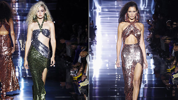 Gigi & Bella Hadid Sparkle In Cutout Dresses As They Model For Tom Ford At NYFW