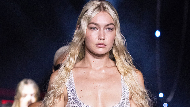 Gigi Hadid Slays In A Plunging Silver Mesh Sheer Gown On Chloe Runway At PFW: Pictures