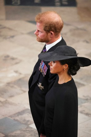 Britain's Prince Harry, Duke of Sussex and Meghan, Duchess of Sussex attend, on the day of the state funeral and burial of Britain's Queen Elizabeth, at Westminster Abbey in London, Britain, September 19, 2022. 19 Sep 2022 Pictured: Britain's Prince Harry , Duke of Sussex and Meghan, Duchess of Sussex attend, on the day of the state funeral and burial of Britain's Queen Elizabeth, at Westminster Abbey in London, Britain, September 19, 2022. Photo credit: WPA-Pool / MEGA TheMegaAgency.com +1 888 505 6342 (Mega Agency TagID: MEGA898616_001.jpg) [Photo via Mega Agency]