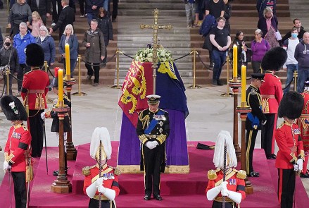 28 Mandatory British Days Credit: Photo by Yui Mok / WPA Pool / Shutterstock (13395924k) King Charles III, Princess Anne, Prince Andrew and Prince Edward hold a vigil next to the coffin of their mother, Female Queen Elizabeth II, as it lies in state on the catafalque in Westminster Hall, at the Palace of Westminster, London The vigil after the death of Queen Elizabeth II, Westminster Hall, London, UK - September 16, 2022
