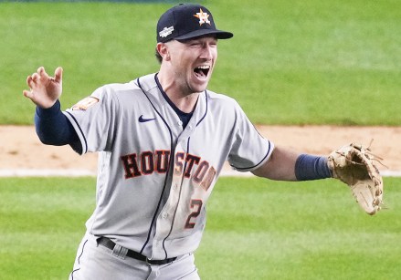 Houston Astros Alex Bregman celebrates after the Astros beat the New York Yankees 6-5 in game four of their American League Championship Series at Yankee Stadium in New York City on Sunday, October 23, 2022.  The Astros won the best-of-seven series 4-0 and go on to meet the Philadelphia Phillies in the World Series.
Alcs Yankees Astros, New York, United States - 24 Oct 2022