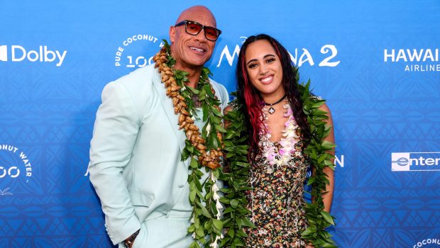 KAPOLEI, HAWAII - NOVEMBER 21: (L-R) Dwayne Johnson and Simone Garcia Johnson attend the world premiere of ‘Moana 2’ at Lanikuhonua Cultural Institute on November 21, 2024 in Kapolei, Hawaii. (Photo by Darryl Oumi/Getty Images)
