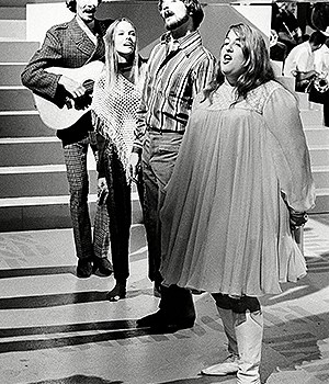 American pop-quartet The Mamas and the Papas are seen performing onstage,, in Los Angeles, California. From left are : singer/songwriter John Phillips, his wife Michelle Phillips, Dennis Doherty and Cass ElliottTHE MAMAS AND THE PAPAS, LOS ANGELES, USA