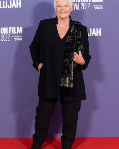 LONDON, UNITED KINGDOM - OCTOBER 09, 2022: Dame Judi Dench attends the European premiere of 'Allelujah' at the Royal Festival Hall during the 66th BFI London Film Festival in London, United Kingdom on October 09, 2022.
European Premiere Of 'Allelujah' At The BFI London Film Festival, United Kingdom - 09 Oct 2022