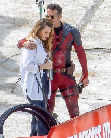 London, UNITED KINGDOM  - *EXCLUSIVE*  - Blake Lively visits the Deadpool 3 set with her sisters Lori and Robyn and their partners as Ryan Reynolds dressed as Deadpool plants a kiss on her head. 
Ryan's daughter was seen with a cute Wolverine toy as she spoke to her dad! Awkward!
They have been filming in London for the new Deadpool film.

Pictured: Ryan Reynolds, Blake Lively, Lori Lively, Robyn Lively

BACKGRID USA 12 JULY 2023 

BYLINE MUST READ: Click News and Media / BACKGRID

USA: +1 310 798 9111 / usasales@backgrid.com

UK: +44 208 344 2007 / uksales@backgrid.com

*UK Clients - Pictures Containing Children
Please Pixelate Face Prior To Publication*