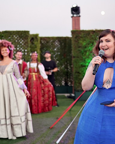 LOS ANGELES, CALIFORNIA - OCTOBER 07: Lena Dunham speaks during Prime Video’s celebration of “Catherine Called Birdy” at The Grove on October 07, 2022 in Los Angeles, California. (Photo by Matt Winkelmeyer/Getty Images for Prime Video)