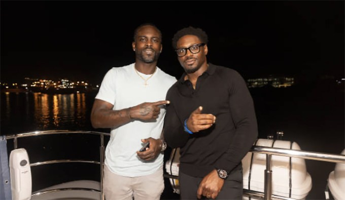 Michael Vick and Julius Jones attend Ahoy Club x Sip Channé Monaco Megayacht Experience on CORAL OCEAN