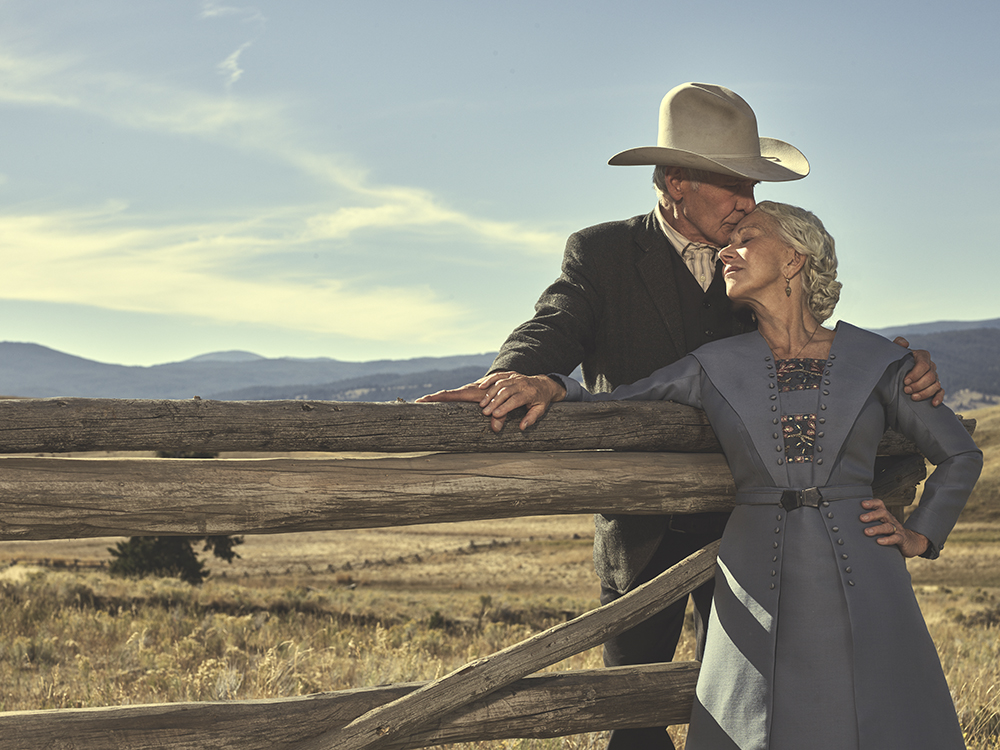 Harrison Ford como Jacob Dutton y Helen Mirren como Cara Dutton en 1923 transmitiendo en Paramount+ 2022. Crédito de la foto: James Minchin III/Paramount+