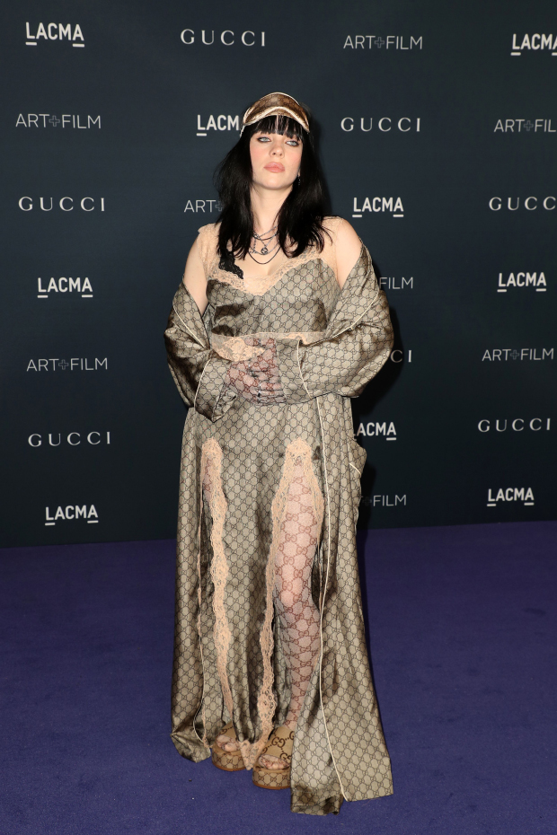 Billie Eilish Wears Gucci Dress & Sleep Mask to LACMA Art + Film