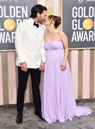 Tom Pelphrey, left, and Kaley Cuoco kiss upon arrival at the 80th annual Golden Globe Awards at the Beverly Hilton Hotel, in Beverly Hills, Calif
80th Annual Golden Globe Awards - Arrivals, Beverly Hills, United States - 10 Jan 2023