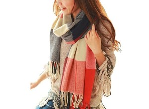 A woman in a shawl scarf.