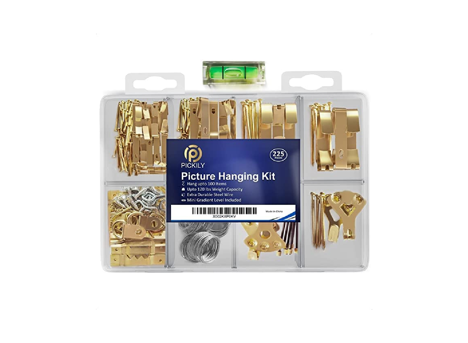 A picture hanging hardware kit.