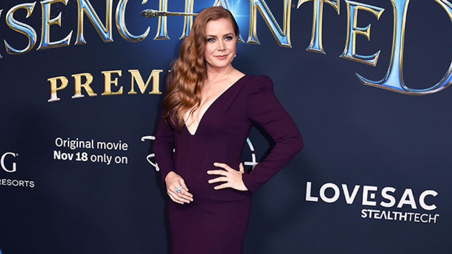 Amy Adams’ Plunging Burgundy Dress At ‘Disenchanted’ Premiere: Photos