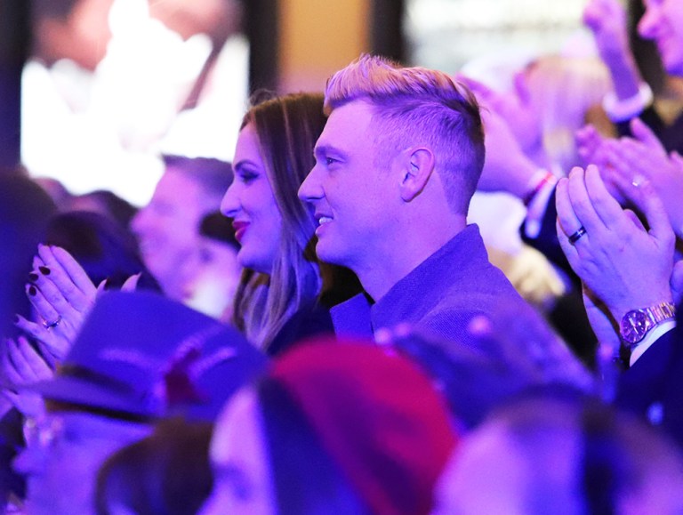 Nick Carter and sister Angel try to embrace holiday at event with Lance Bass and his family after the loss of brother Aaron Carter. They all gathered together for a CBS Holiday show with Gloria Estefan and other performers at The Grove. 20 Nov 2022 Pictured: Nick Carter and Angel Carter. Photo credit: APEX / MEGA TheMegaAgency.com +1 888 505 6342 (Mega Agency TagID: MEGA919754_015.jpg) [Photo via Mega Agency]