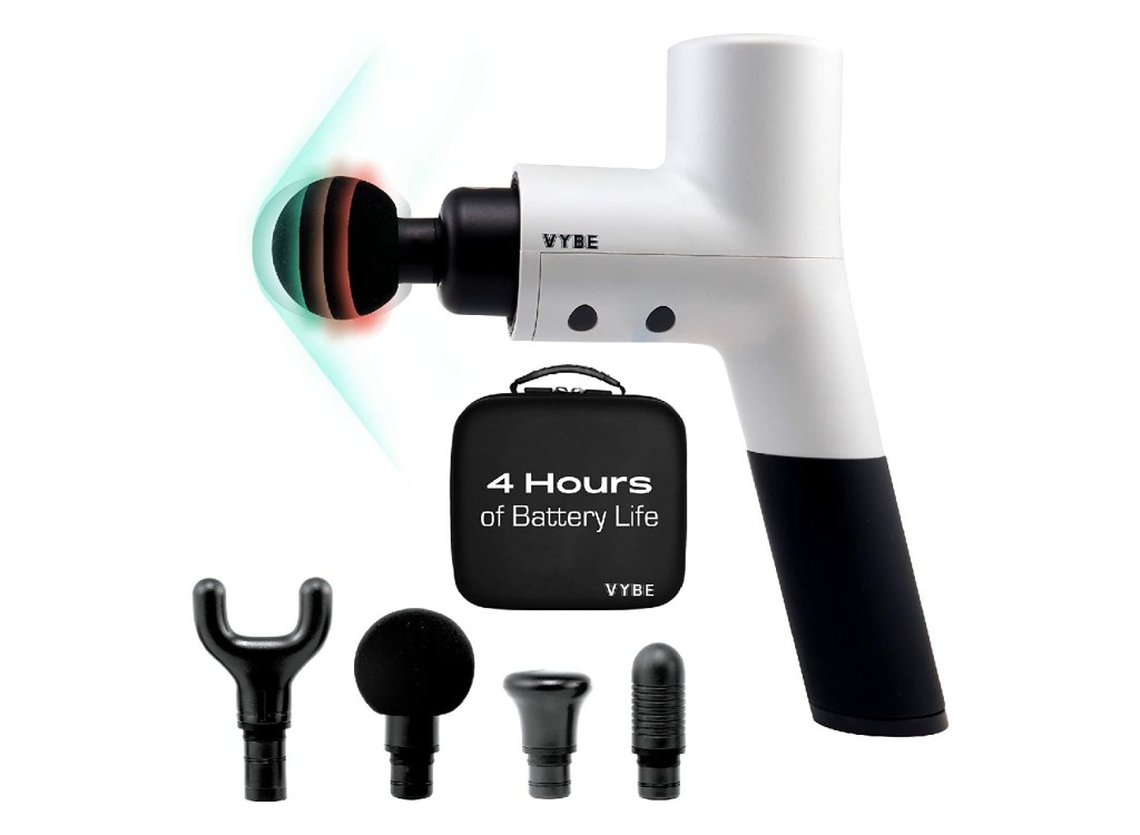 VYBE massage gun with extra attachments