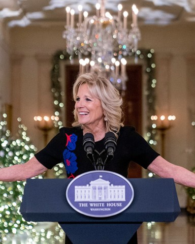 First lady Jill Biden speaks at an unveiling of this year's White House holiday theme and seasonal decor in the East Room at the White House in Washington
Jill Biden, Washington, United States - 28 Nov 2022