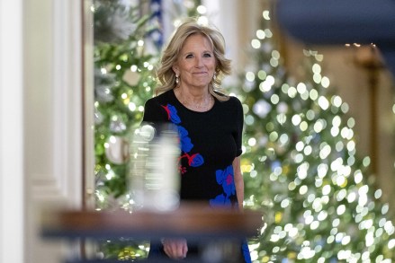 First lady Jill Biden arrives to speak at an unveiling of this year's White House holiday theme and seasonal decor in the East Room at the White House in Washington
Jill Biden, Washington, United States - 28 Nov 2022