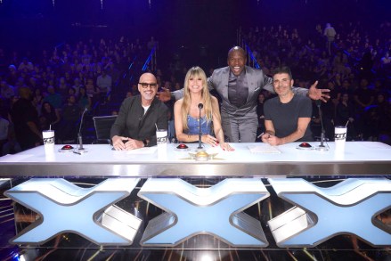  ALL-STARS -- "Judges/Host" -- Pictured: (l-r) Howie Mandel, Heidi Klum, Terry Crews, Simon Cowell -- (Photo by: Trae Patton/NBC)