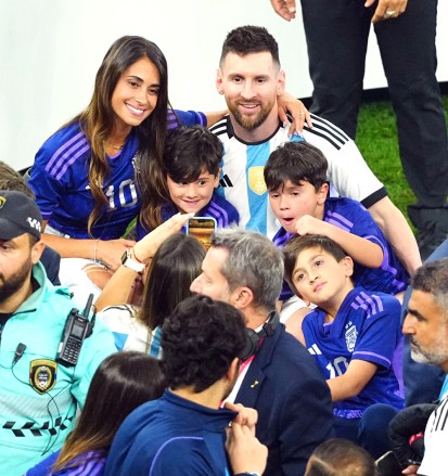 Editorial Use OnlyMandatory Credit: Photo by Javier Garcia/Shutterstock (13670815jt)Lionel Messi of Argentina poses for a photo with his wife and childrenArgentina v France, FIFA World Cup 2022, Final, Football, Lusail Stadium, Al Daayen, Qatar - 18 Dec 2022