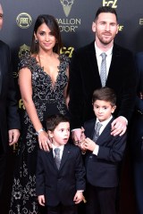 Barcelona's Argentinian forward Lionel Messi and his wife Antonella Roccuzzo and their sons Thiago and Mateo arrive to attend the Ballon d Or France Football 2019 ceremony at the Chatelet Theatre on December 2, 2019 in Paris, France.Ballon d Or Ceremony - Arrivals- Paris, France - 29 Nov 2019