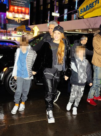 **Please blur the baby's face.  If required in your county** Shakira and her two sons enjoy M&M in Times Square and dinner at Nobu in New York City. Photo: Shakira Reference: SPL5529204 100323 Non-exclusive photos by: WavyPeter / SplashNews.com Splash News and Pictures USA: +1 310-525-5808 London: +44 (0)20 8126 1009 Berlin: +49 175 3764 166 photodesk@splashnews.com World Rights