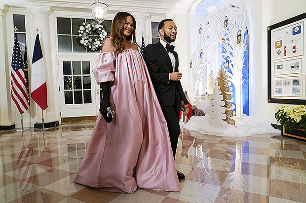 Chrissy Teigen Rocks Pink Gown With John Legend At State Dinner