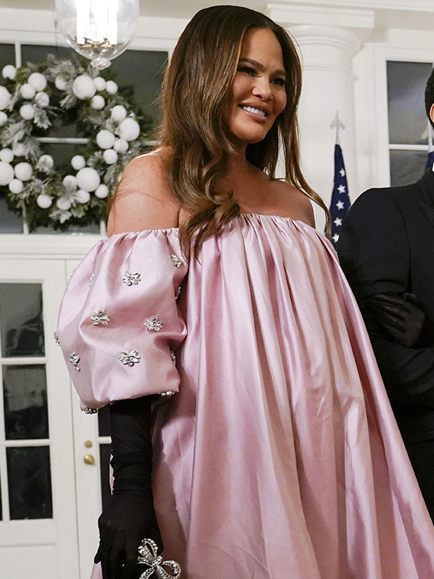 Chrissy Teigen Rocks Pink Gown With John Legend At State Dinner