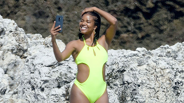 Gabrielle Union Showers Under Waterfall In Green Bikini On Vacation With Dwyane Wade: Watch