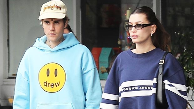 Hailey Bieber Rocks Short Shorts Under Oversized Sweater With Husband Justin For Brunch