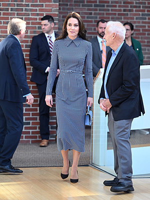 Kate Middleton Wears Blue Houndstooth Dress for Harvard Visit