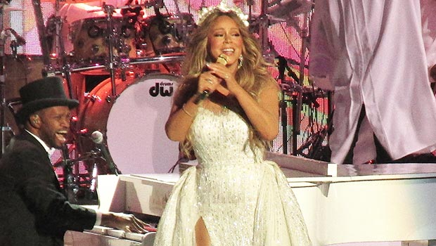 Mariah Carey Is The Queen Of Christmas In White Gown With High Slit In NYC: Photos