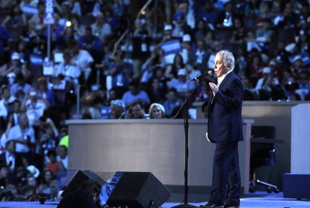 Singer-songwriter Paul Simon performs during the Democratic National Convention at Wells Fargo Center in Philadelphia, Pennsylvania, on July 25, 2016. The delegates will confirm the nomination of Hillary Clinton and Tim Kaine as the Democratic ticket for the November election.
Singer-songwriter Paul Simon performs at the DNC convention in Philadelphia, Pennsylvania, United States - 25 Jul 2016
