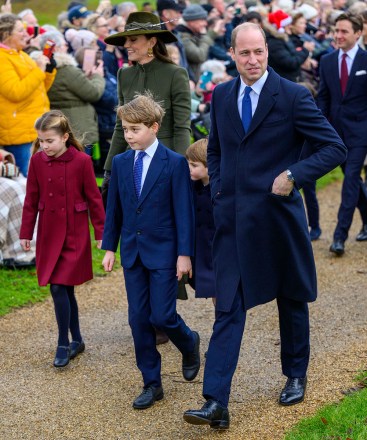Prinzessin Charlotte, Catherine Prinzessin von Wales, Prinz Louis, Prinz George und Prinz William Gottesdienst am Weihnachtstag, Sandringham, Norfolk, Großbritannien - 25. Dezember 2022