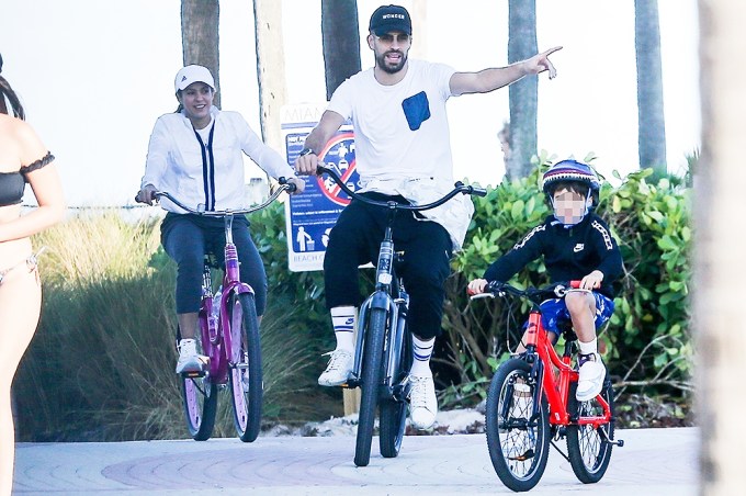 Shakira & Gerard Pique Bike Riding With Kids