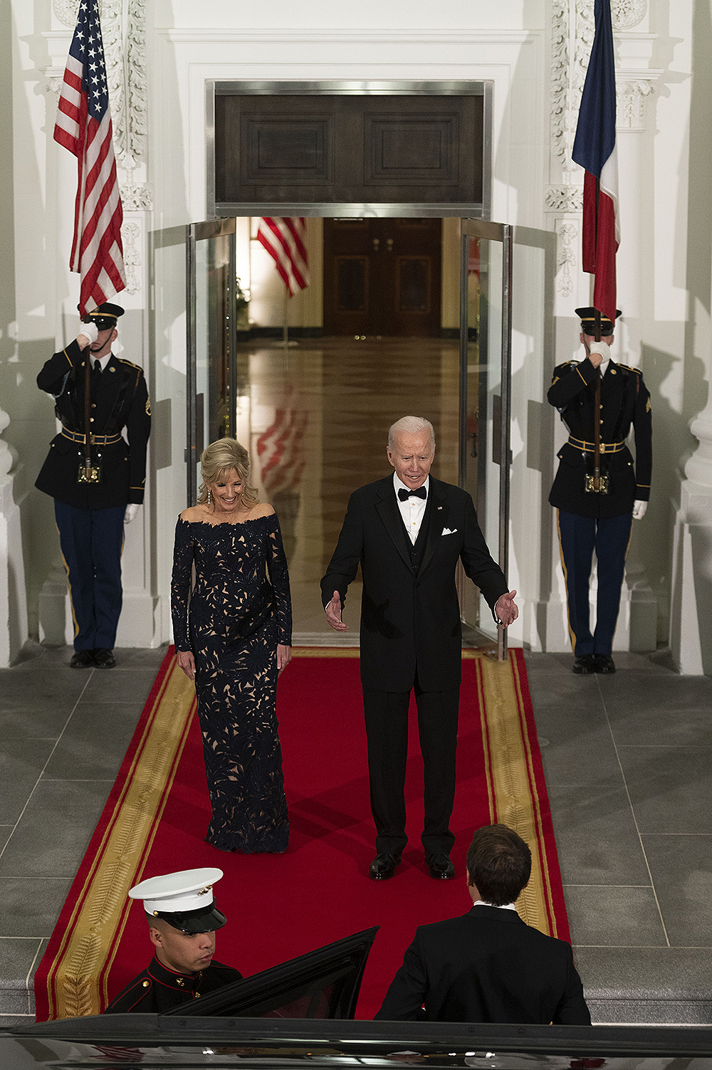 United States President Joe Biden and first lady Dr. Jill Biden welcome President Emmanuel Macron and Brigitte Macron of France to a State Dinner, in their honor, on the North Portico of the White House, in Washington, DC on Thursday, December 1, 2022
Credit: Cliff Owen / Pool via CNP

Pictured: Joe Biden,Jill Biden,Emmanuel Macron
Ref: SPL5507281 011222 NON-EXCLUSIVE
Picture by: Ron Sachs/CNP / SplashNews.com

Splash News and Pictures
USA: +1 310-525-5808
London: +44 (0)20 8126 1009
Berlin: +49 175 3764 166
photodesk@splashnews.com

World Rights, No France Rights