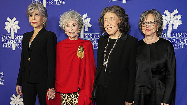 Jane Fonda, 85, looks stunning with Rita Moreno, 91, Lily Tomlin, 83, and Sally Field, 76, at the premiere of '80 For Brady'