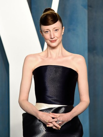 Andrea Riseborough arrives at the Vanity Fair Oscar Party, at the Wallis Annenberg Center for the Performing Arts in Beverly Hills, Calif
94th Academy Awards - Vanity Fair Oscar Party, Beverly Hills, United States - 27 Mar 2022
