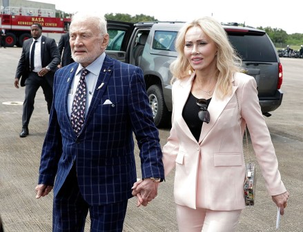 Apollo 11 astronaut Buzz Aldrin, left, and Anca Faur arrive at the Kennedy Space Center for a visit in recognition of the Apollo 11 moon landing anniversary, on July 20, 2019, in Cape Canaveral, Fla. Astronaut Edwin "Buzz" Aldrin announced on Facebook that he has married Faur, his "longtime love" in a small ceremony in Los Angeles, which was his 93rd birthday
Buzz Aldrin Wedding, Cape Canaveral, United States - 20 Jul 2019