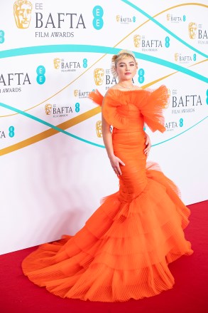 Red carpet arrivals at the EE BAFTA Awards 2023 at Royal Festival Hall, London, UK.Pictured: Florence PughRef: SPL5524010 190223 NON-EXCLUSIVEPicture by: Kiera Fyles / SplashNews.comSplash News and PicturesUSA: +1 310-525-5808London: +44 (0)20 8126 1009Berlin: +49 175 3764 166photodesk@splashnews.comWorld Rights