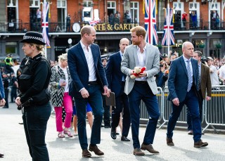 Prince William and Prince Harry greet the crowds outside of Windsor castle on the day before Prince Harry and Meghan Markle wed.
Royal Wedding of Prince Harry and Meghan Markle in Windsor, United Kingdom - 18 May 2018