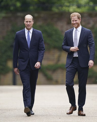 Britain's Prince William and Prince Harry arrive for the statue unveiling on what would have been Princess Diana's 60th birthday, in the Sunken Garden at Kensington Palace, London
Princess Diana, London, United Kingdom - 01 Jul 2021