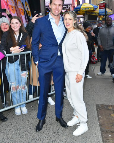 Zach Shallcross and Kaity Biggar exit the Good Morning America studios on March 28, 2023 in New York City.
'Good Morning America' TV show, New York, USA - 28 Mar 2023